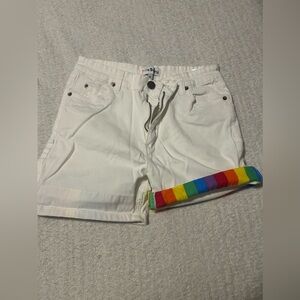 Pride Bunny White Denim roll up rainbow Shorts